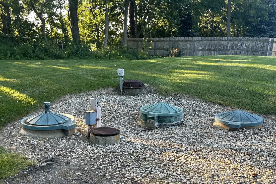 Full system view with riser lids after inspection and service